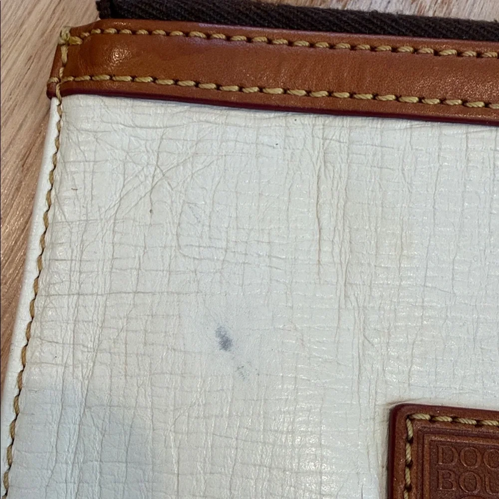 Dooney & Bourke Cream Leather Zip Pouch with Brown Trim